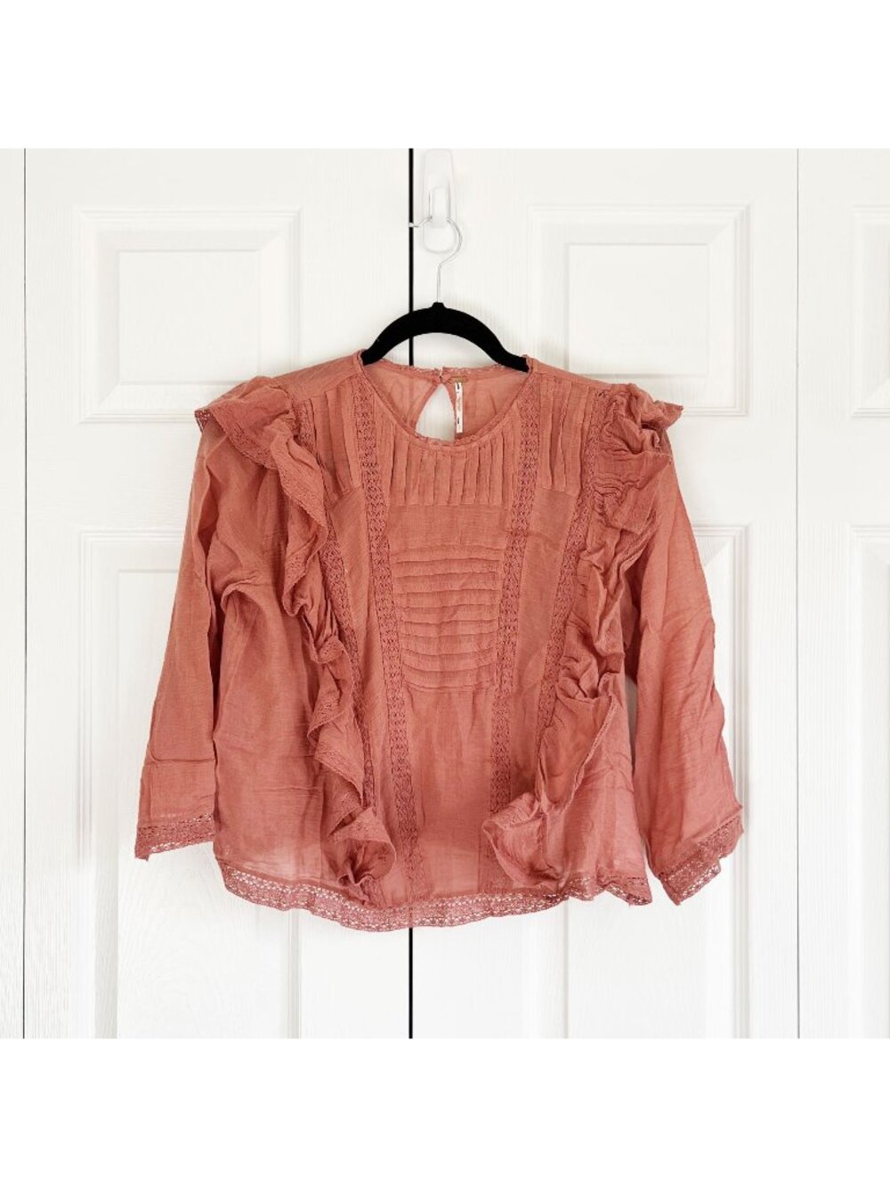Free People Jasmine Mauve Pink Ruffle Lace Long Sleeve Top Women's Size Small S